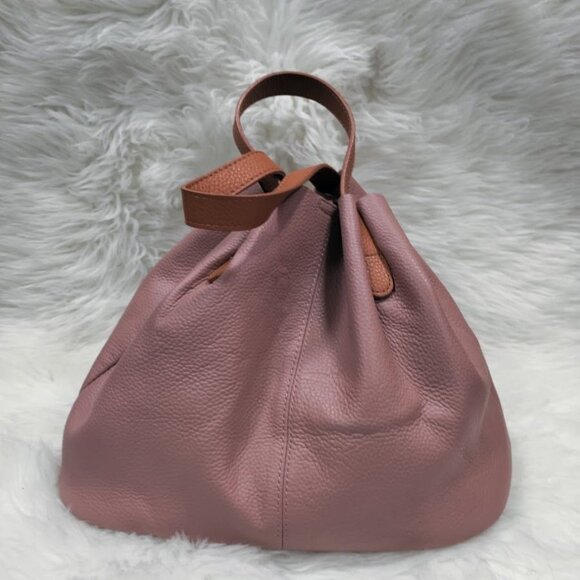 Pebbled Leather Rose Pink Gumdrop Large Snap Closure Dual Handle Tote Bag - Picture 4 of 10
